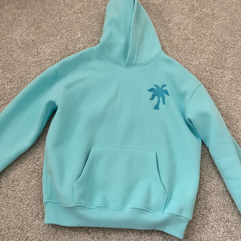 Teal pink palm puff hoodie